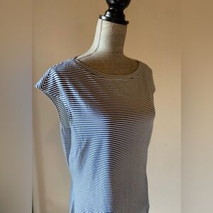 St. John Navy & White striped bateau neck capped sleeve tee shirt